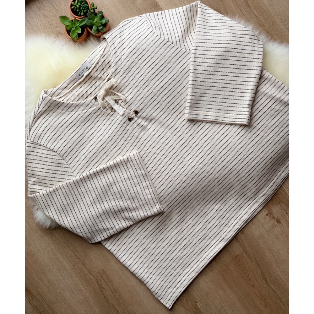 ORVIS • Striped Lace-up Cotton Top